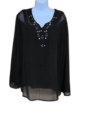 Vintage Black Beaded Long Sleeve Sheer Top goth whimsygoth dark academia chic